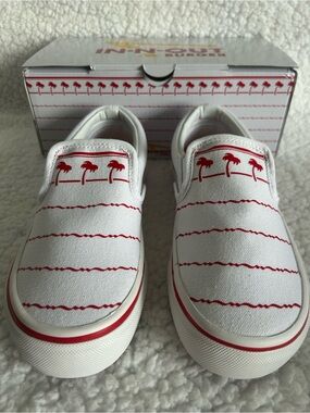 Kids IN - N - OUT White Canvas Slip-On Sneakers with Red Palm Print UNISEX
